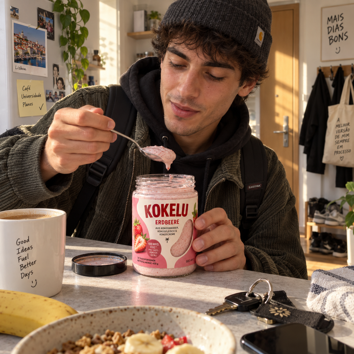 KOKELU Erdbeere beim Frühstück am Morgen